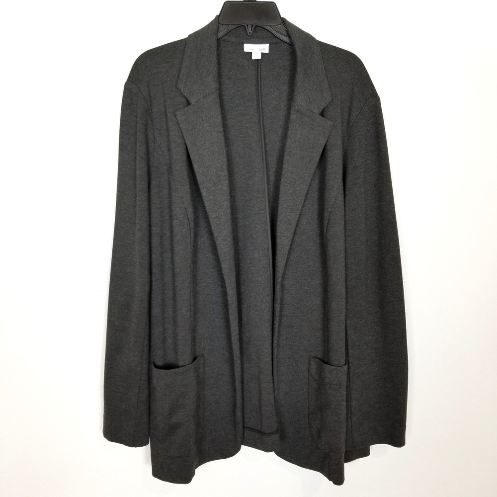 J Jill Ponte Knit Blazer Jacket Women L Open Front Pockets Gray Stretch Timeless